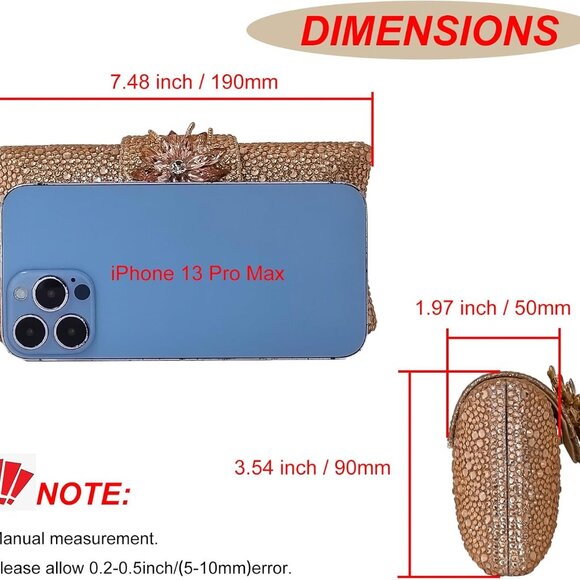 Rose Gold Rhinestone Floral Clutch Handbag with Chains - Perfect for Parties - Picture 4 of 6